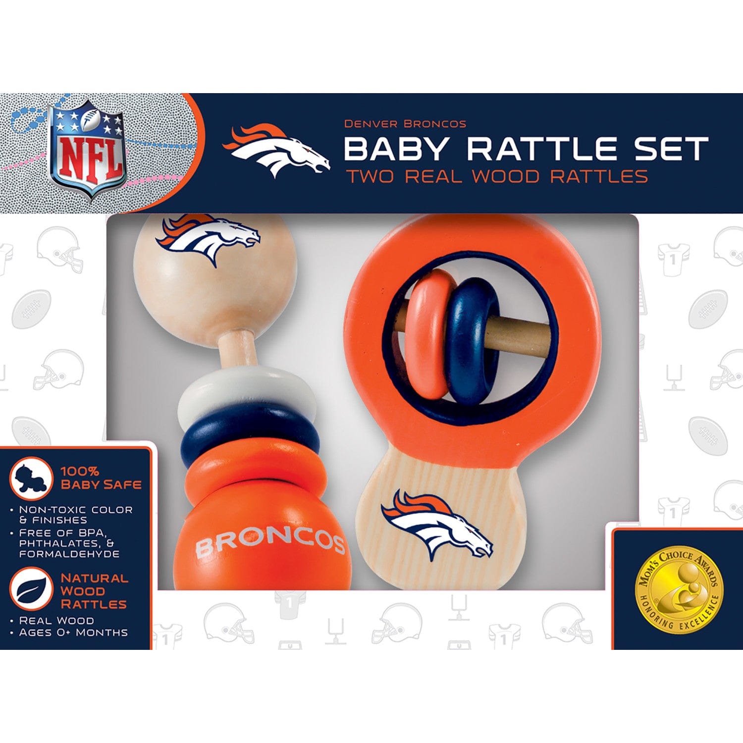 Denver Broncos NFL Wood Rattle 2-Pack