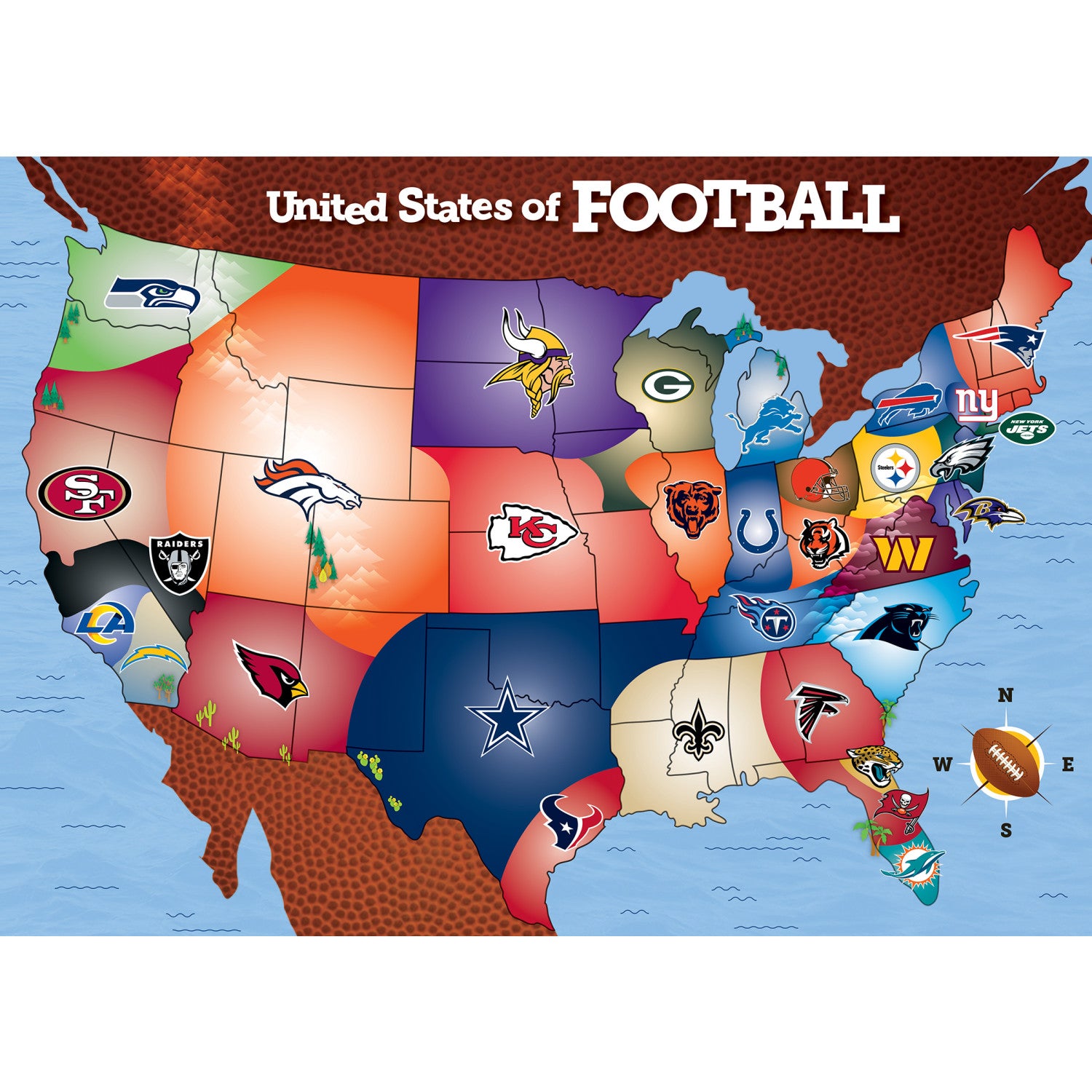 NFL Football Map 500 Piece Puzzle United States of Football Complete