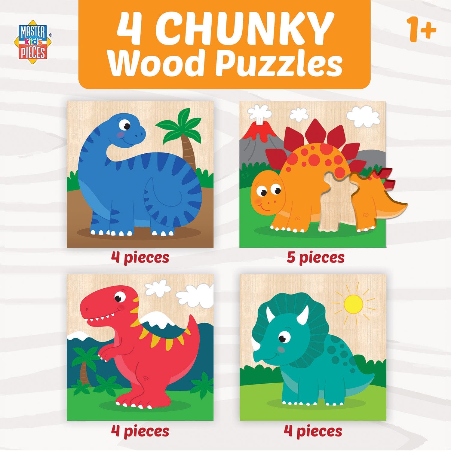 Dinosaurs Chunky Wood Puzzles - Kids 4 Pack