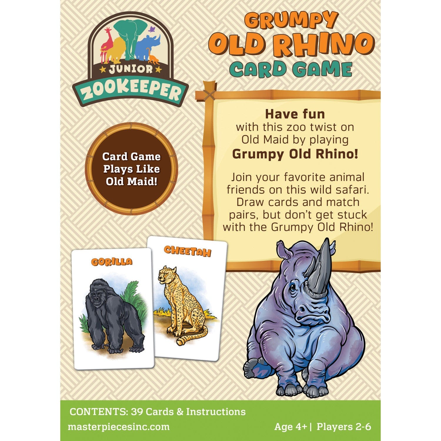 Jr Zookeeper Grumpy Rhino Card Game