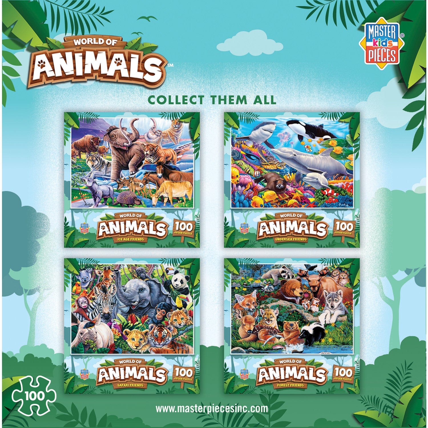 World of Animals - 4 Pack V2 100 Piece Puzzles