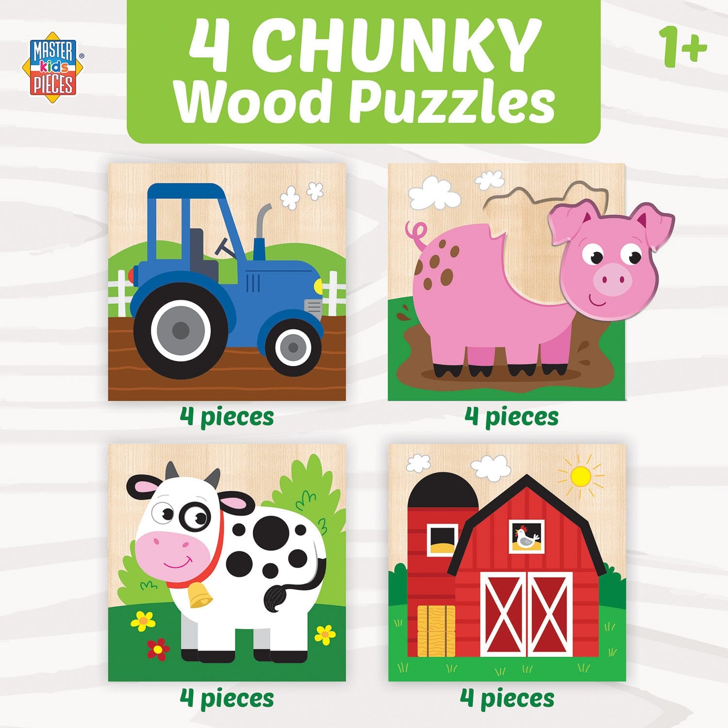 Farm Chunky Wood Puzzles - Kids 4 Pack