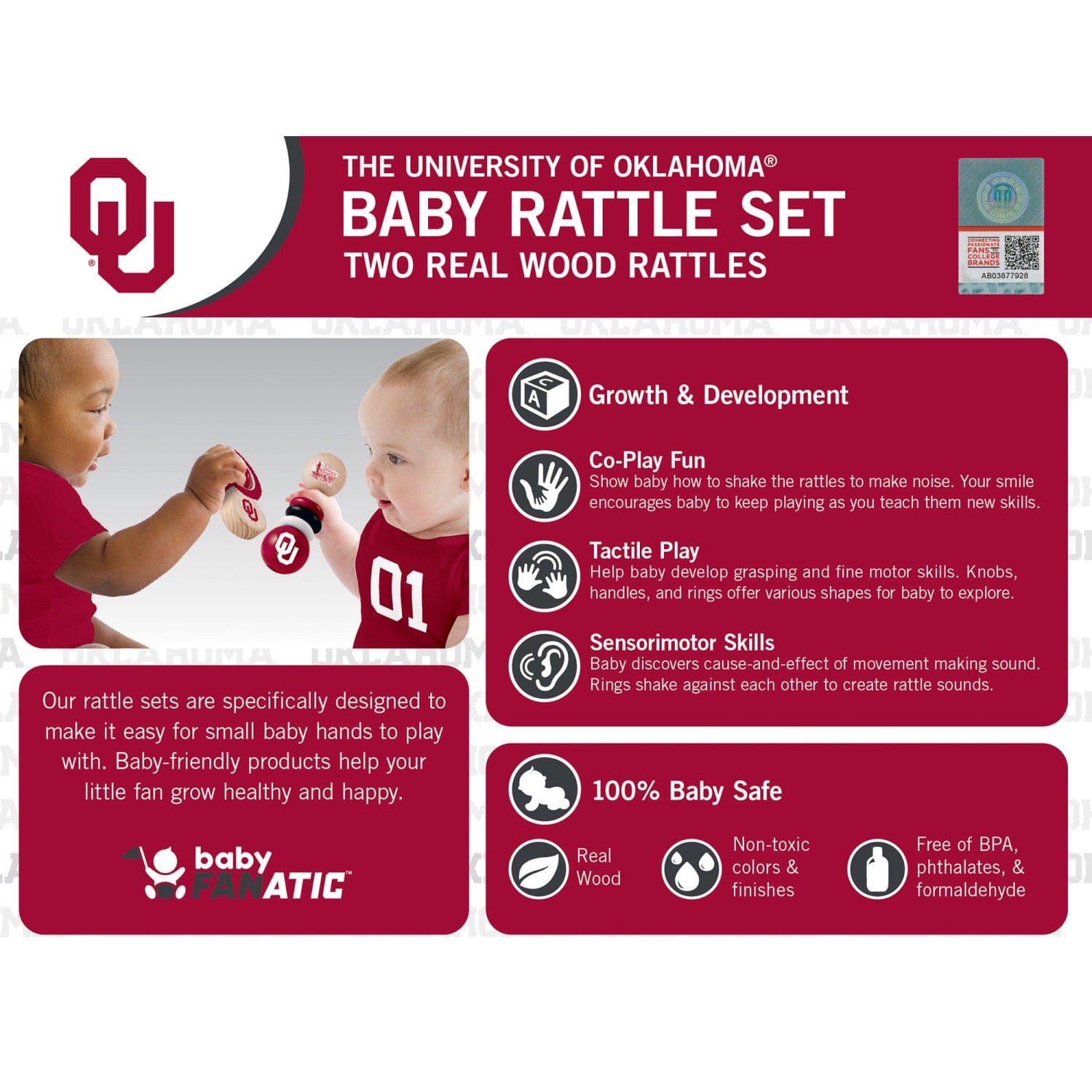 Oklahoma Sooners - Baby Rattles 2-Pack