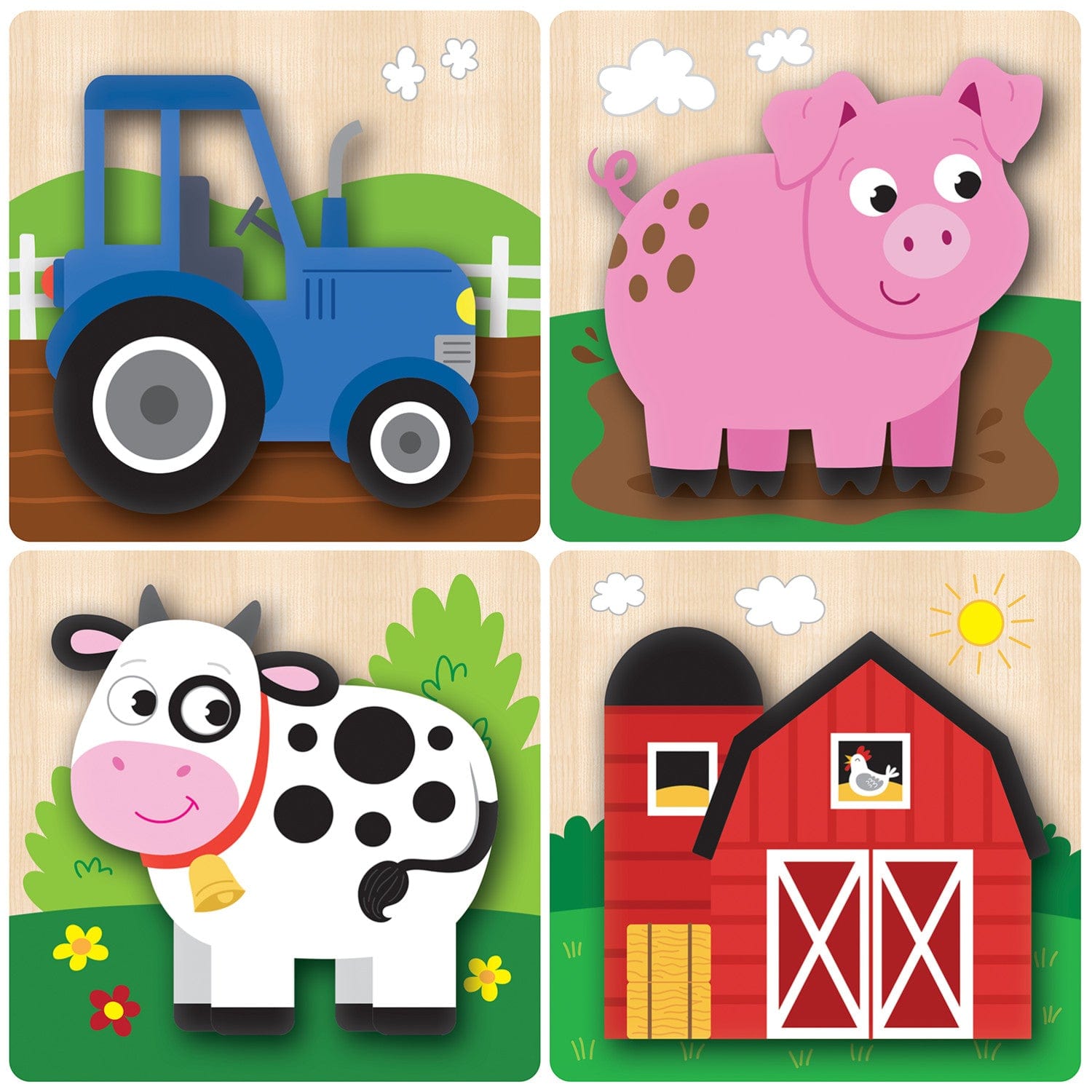 4 Chunky Wood Puzzles - Farm