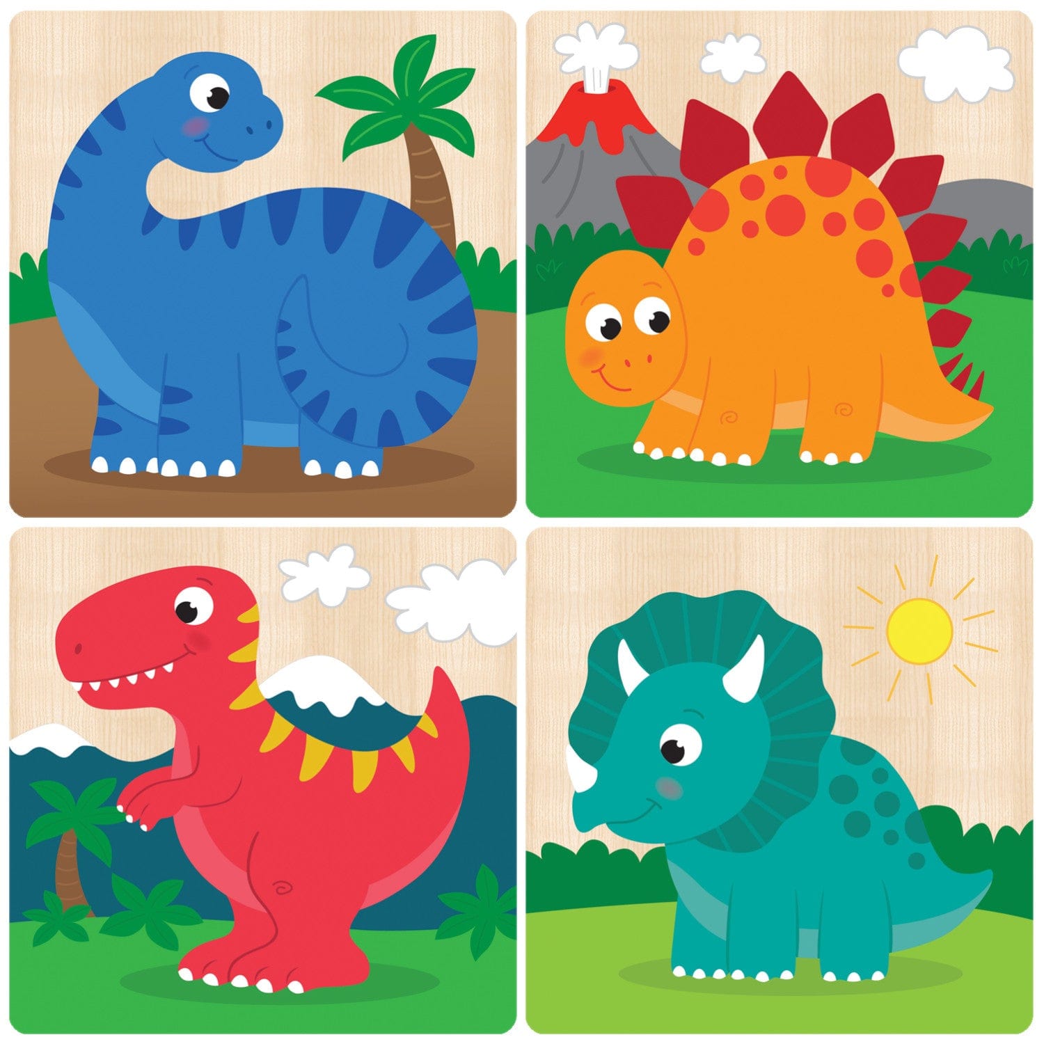 4 Chunky Wood Puzzles - Dinosaurs